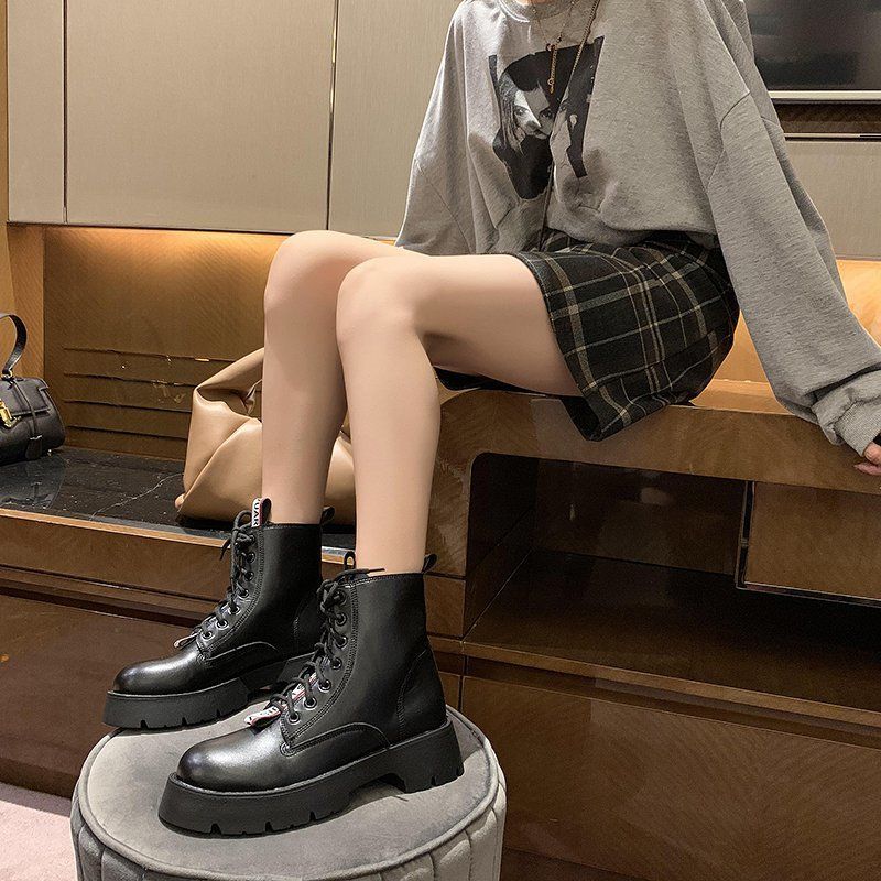 Big Size Women Leather Boot Shoes-Black
