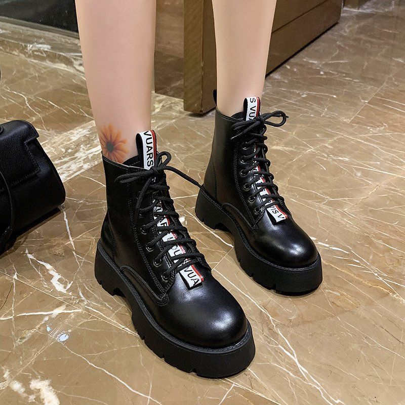 Big Size Women Leather Boot Shoes-Black