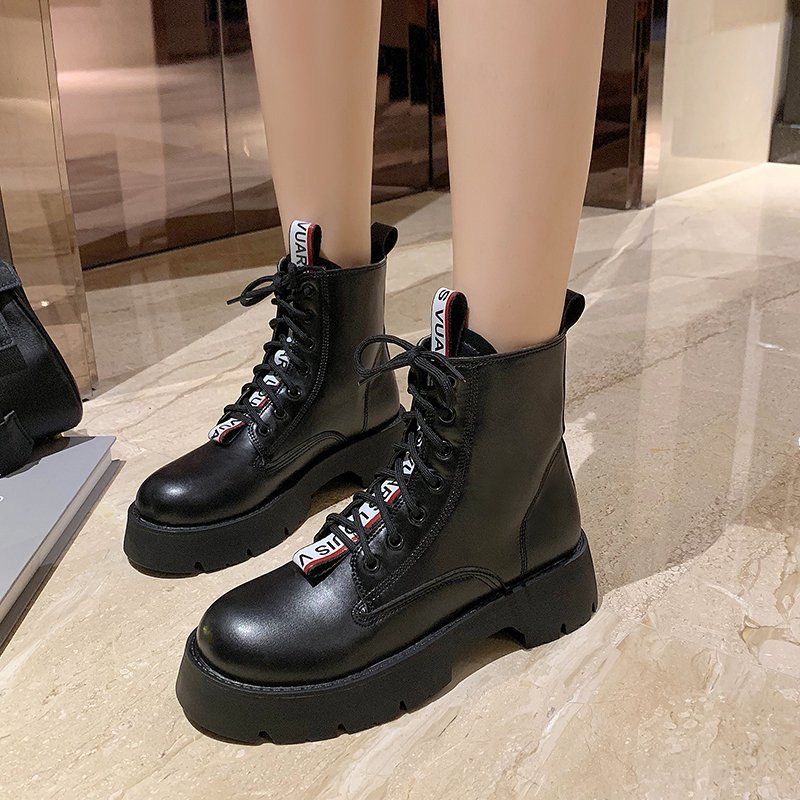 Big Size Women Leather Boot Shoes-Black