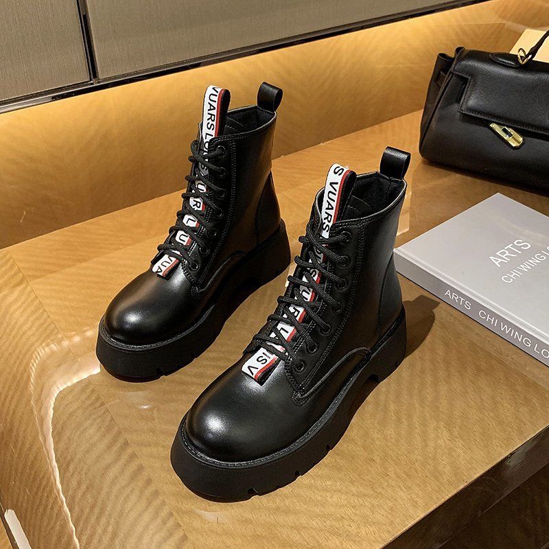 Big Size Women Leather Boot Shoes-Black
