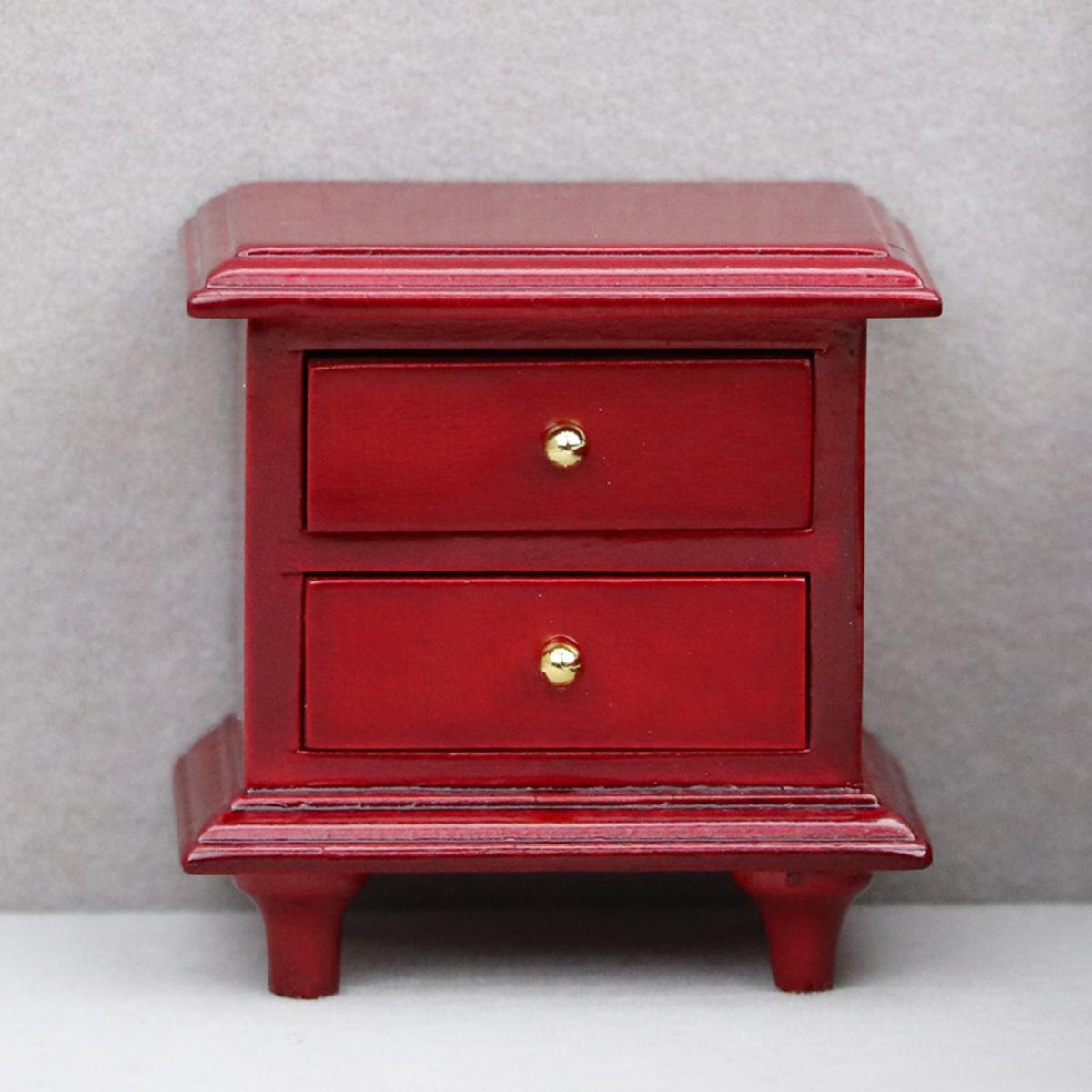 Dollhouse Nightstand Miniature Bedside Cabinet Model Red