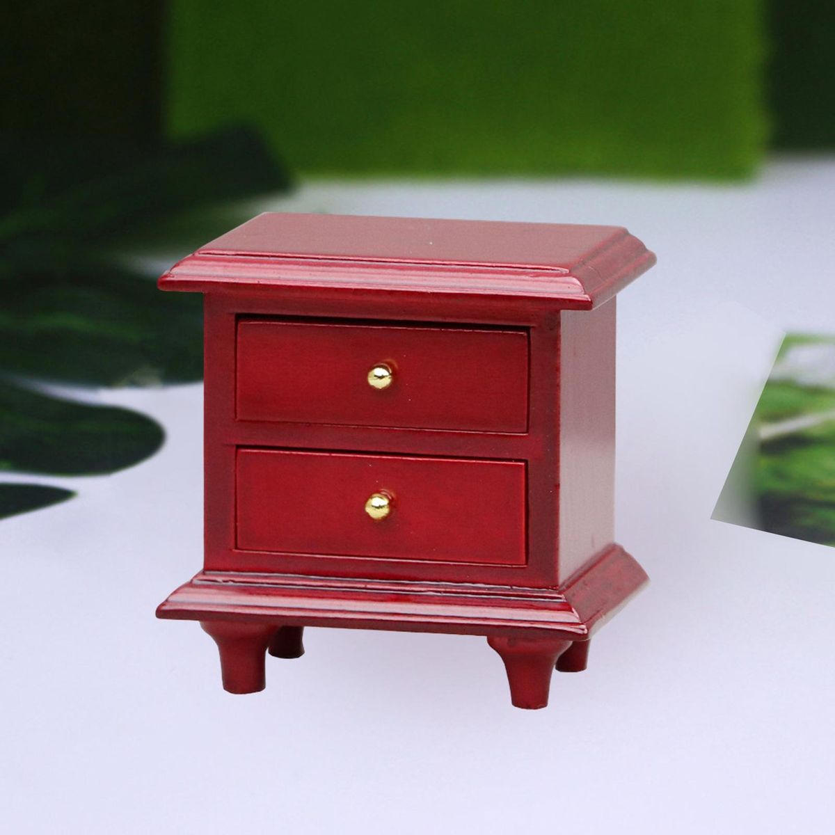Dollhouse Nightstand Miniature Bedside Cabinet Model Red