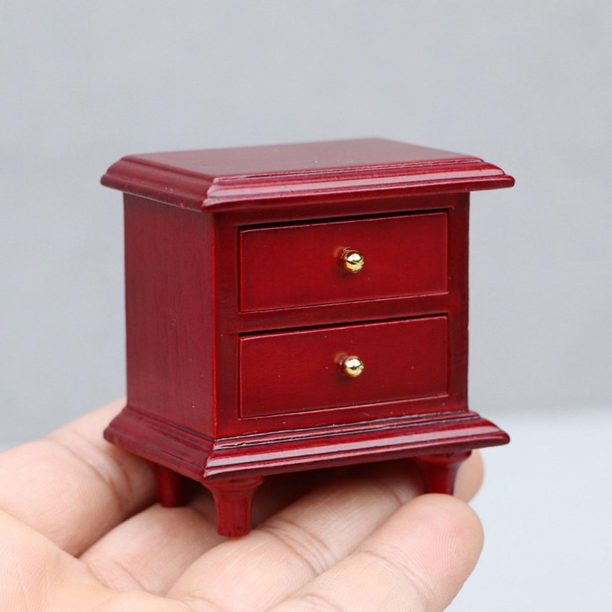 Dollhouse Nightstand Miniature Bedside Cabinet Model Red
