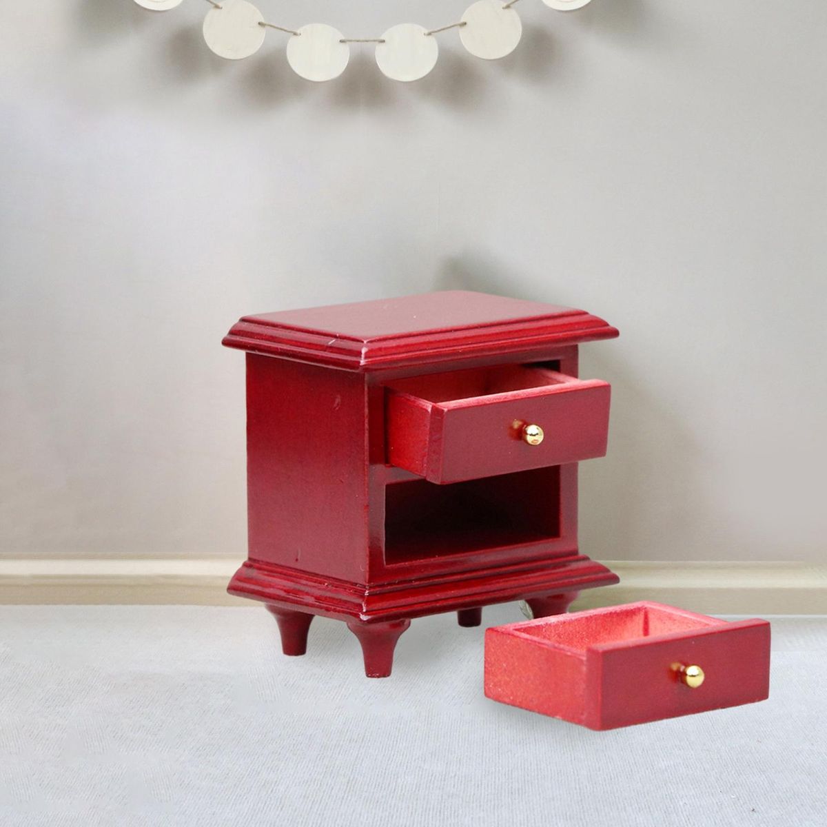 Dollhouse Nightstand Miniature Bedside Cabinet Model Red