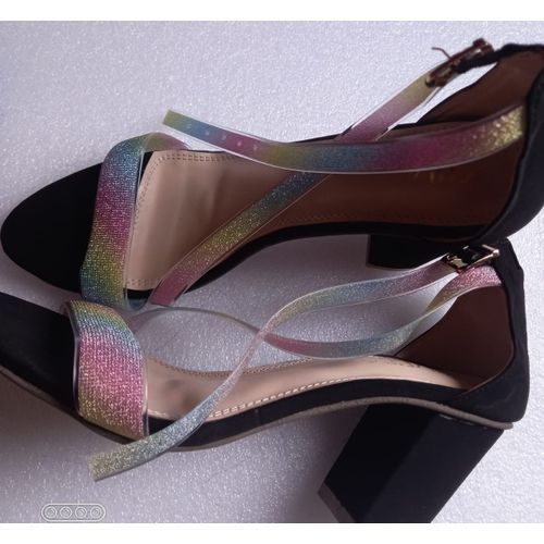 Ladies/women High Quality Sexy Mid Heels Black Multi Sandals