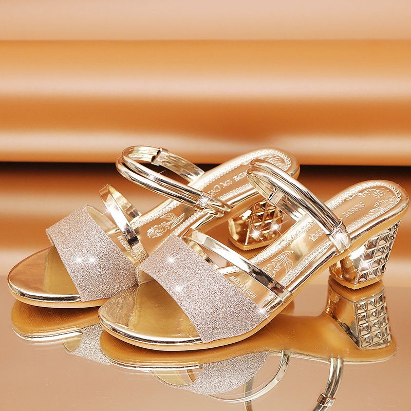 Sandals Women Shoes Mid Heels Flip Flops Classic Buckle Block Heels