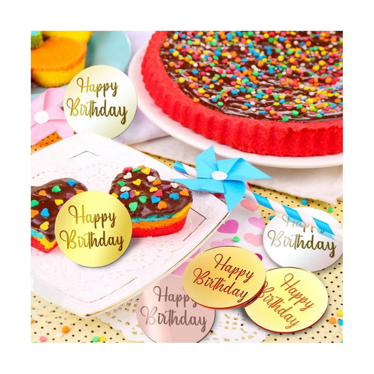 30Pcs Acrylic Cake Disc Mirror Cupcake Toppersfor DIY