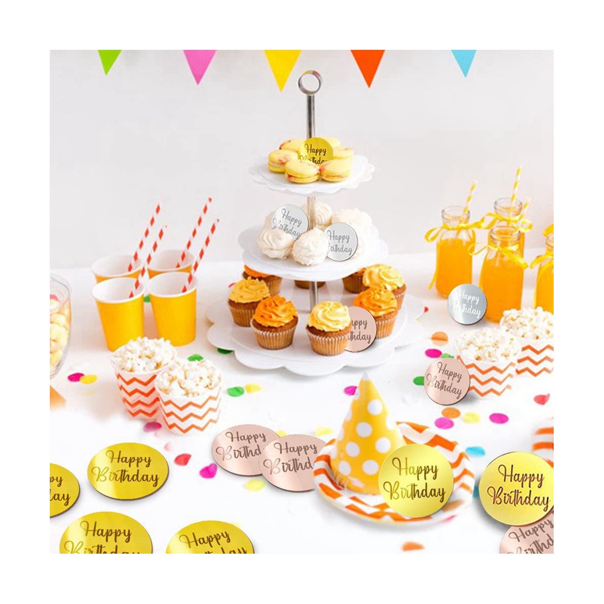 30Pcs Acrylic Cake Disc Mirror Cupcake Toppersfor DIY