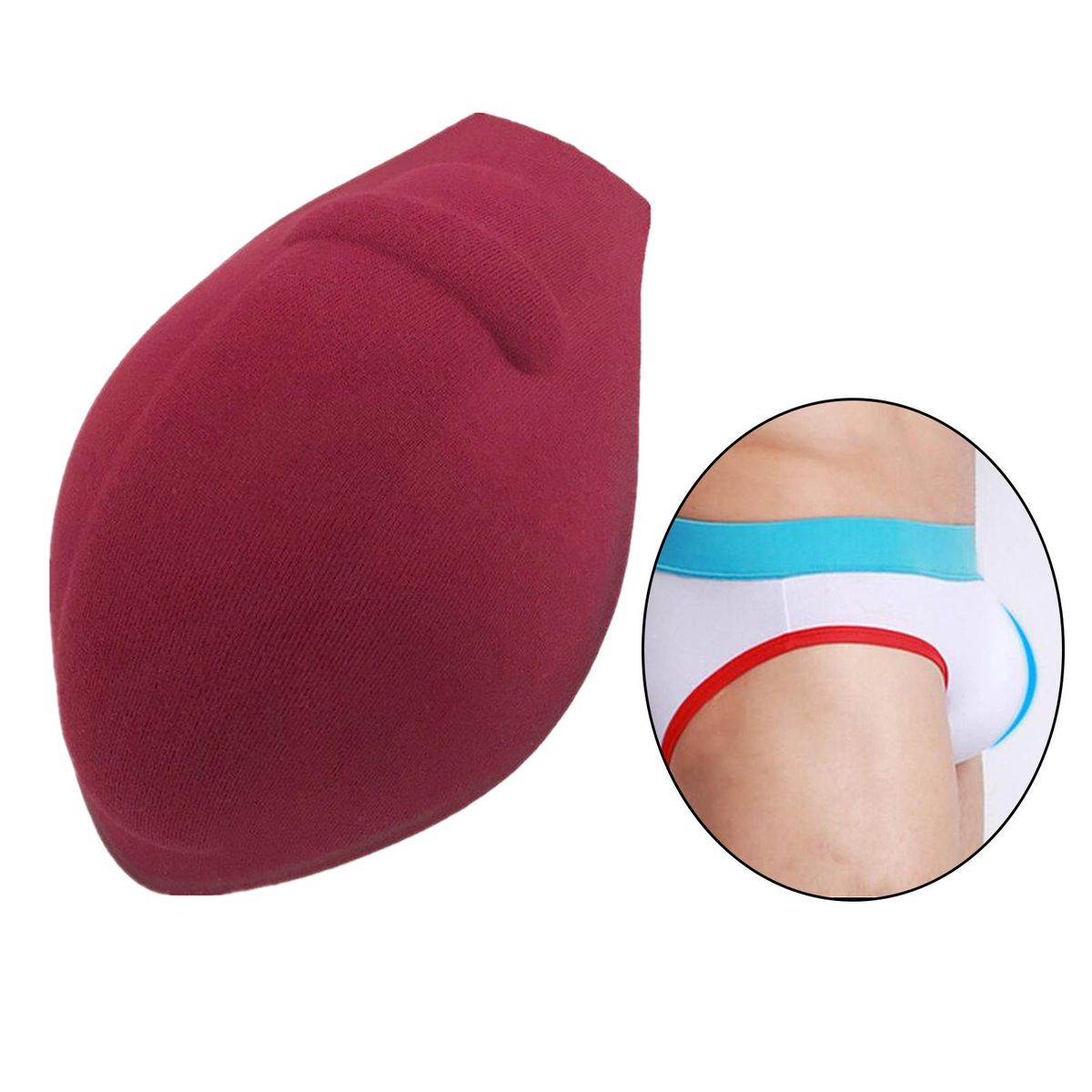 Men  Enhancing Cup  Protective Sponge Pad 3D Trunks - , 14 Wine Red