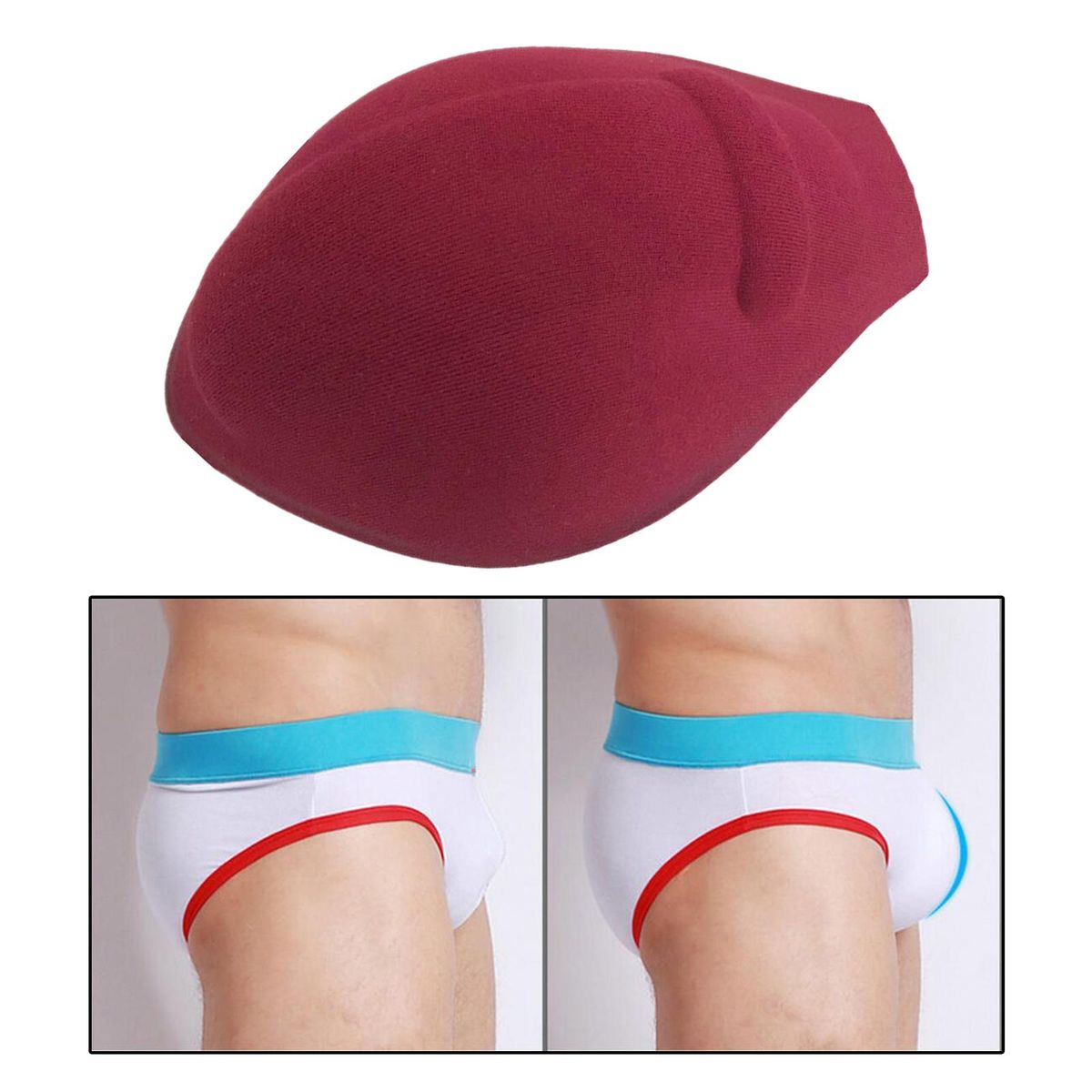 Men  Enhancing Cup  Protective Sponge Pad 3D Trunks - , 14 Wine Red