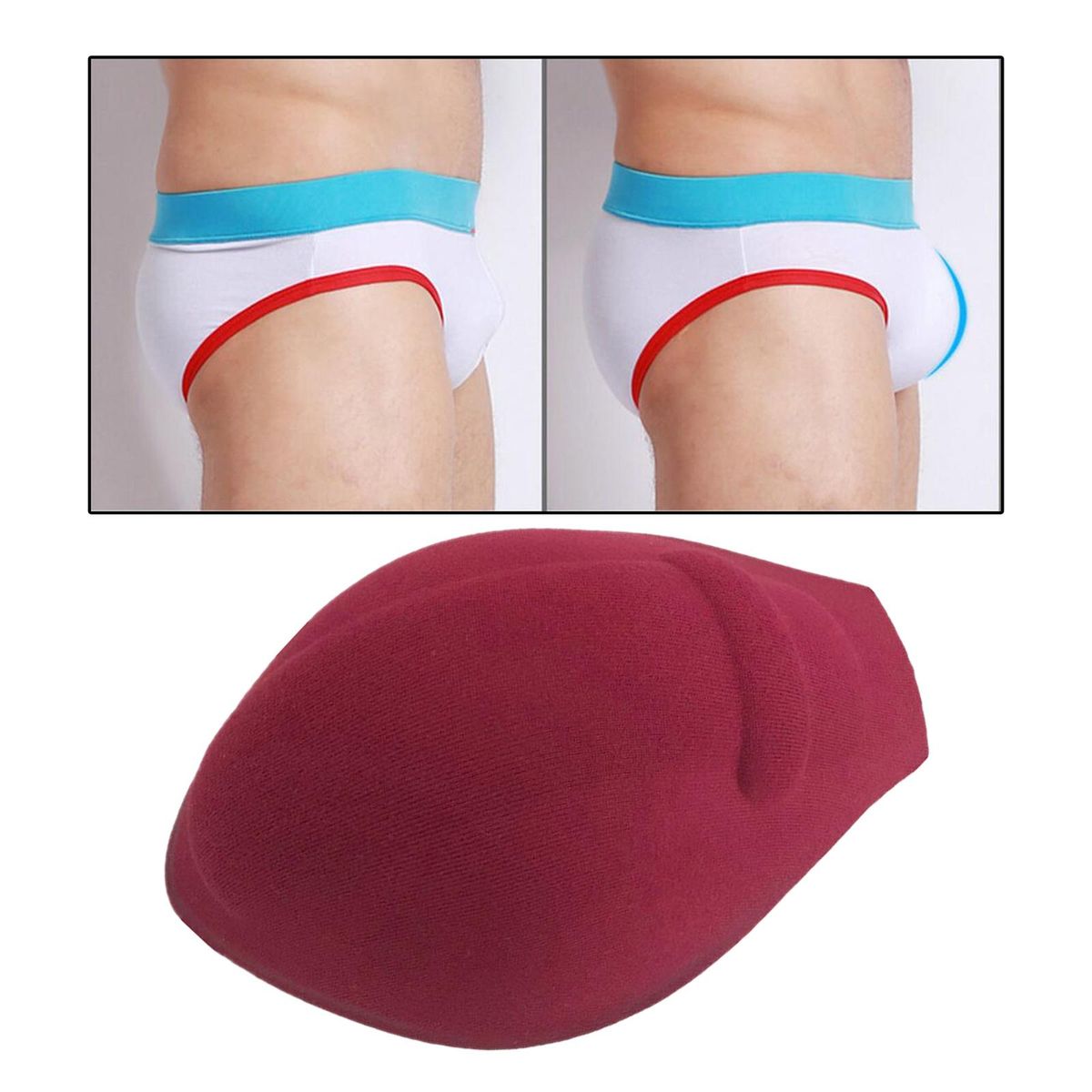 Men  Enhancing Cup  Protective Sponge Pad 3D Trunks - , 14 Wine Red