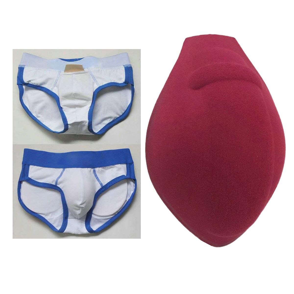 Men  Enhancing Cup  Protective Sponge Pad 3D Trunks - , 14 Wine Red