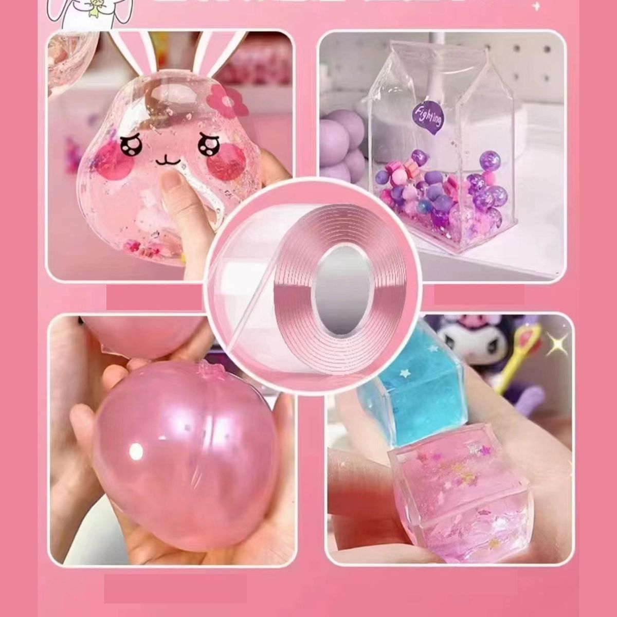 Nano Mounting Tape Bubble Blowing For DIY Craft 1mmx3cmx1m Pink