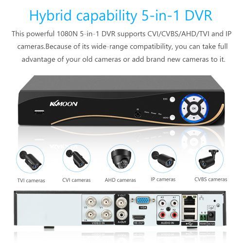 4CH 1080P Hybrid 5-in-1 AHD DVR Surveillance With Full Audio