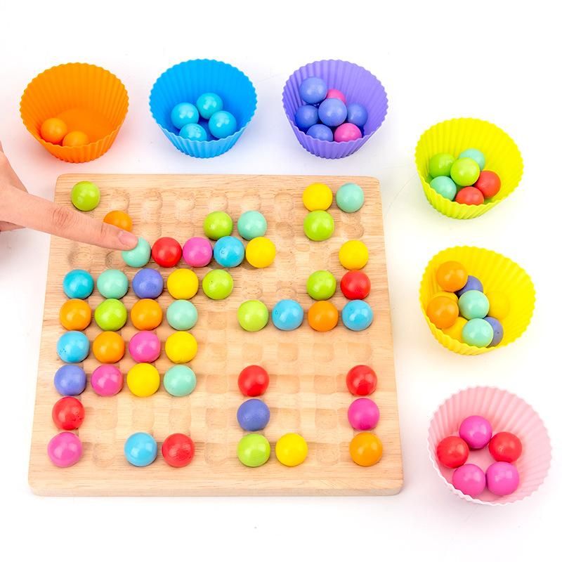 Wooden color clip beads toy children's Montessori puzzle two-in-one teaching aids early education puzzle desktop game chess - Bead Match