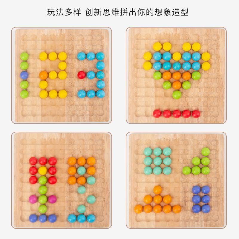 Wooden color clip beads toy children's Montessori puzzle two-in-one teaching aids early education puzzle desktop game chess - Bead Match