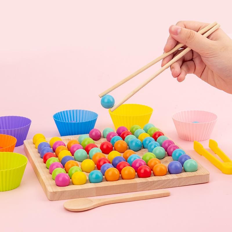 Wooden color clip beads toy children's Montessori puzzle two-in-one teaching aids early education puzzle desktop game chess - Bead Match