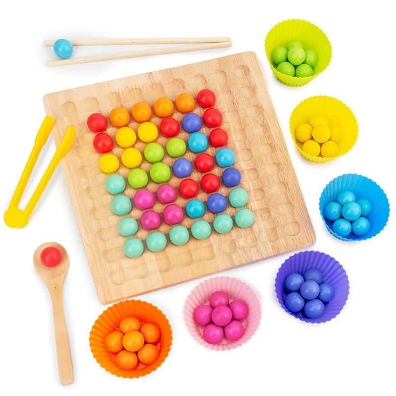 Wooden color clip beads toy children's Montessori puzzle two-in-one teaching aids early education puzzle desktop game chess - Bead Match