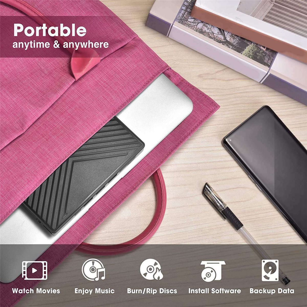 External CD DVD Drive, 8 in 1 CD DVD Drive Burner