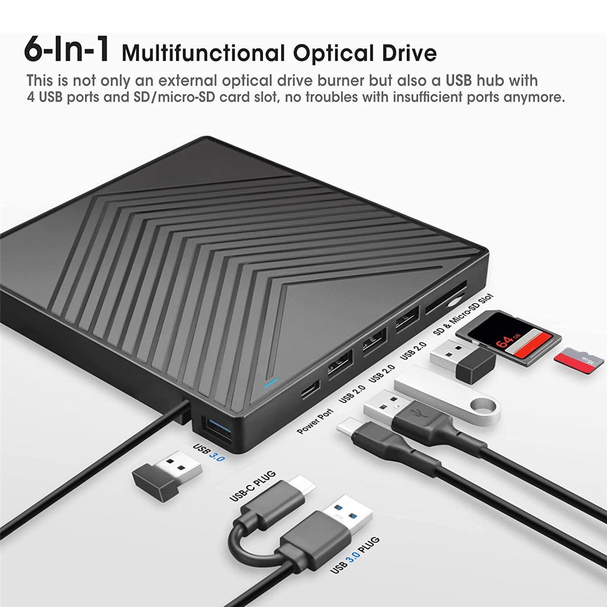 External CD DVD Drive, 8 in 1 CD DVD Drive Burner
