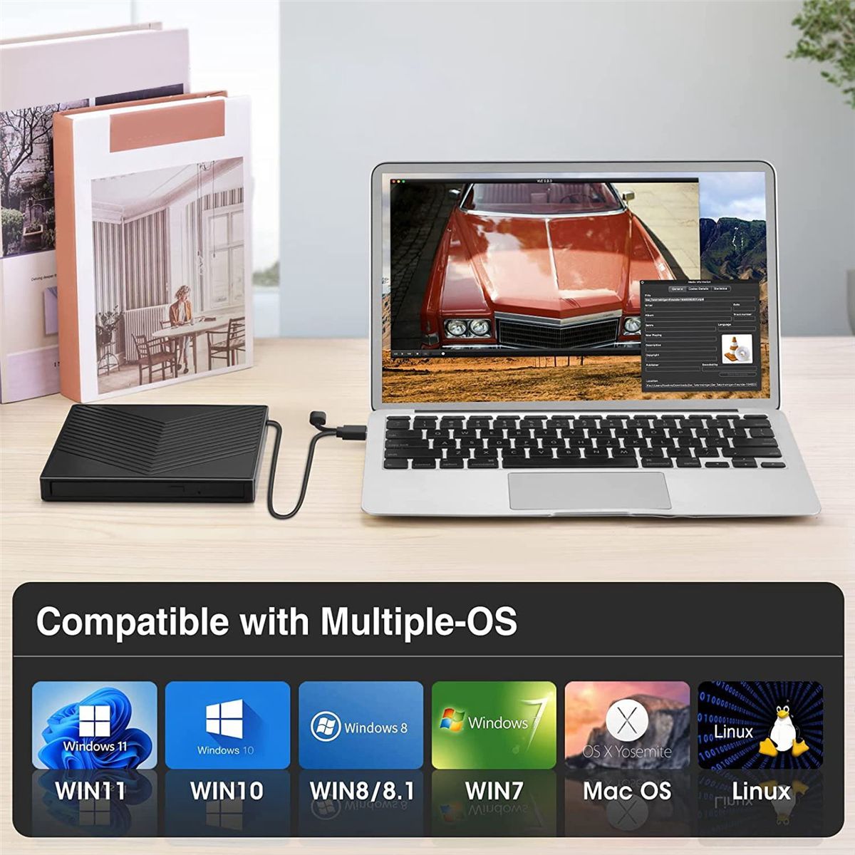 External CD DVD Drive, 8 in 1 CD DVD Drive Burner