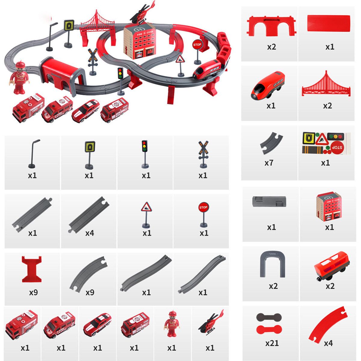 66/92PCS Electric Train Tracks Toy Set Rescue//Engineering/City Train Fire Rescue 92Pcs