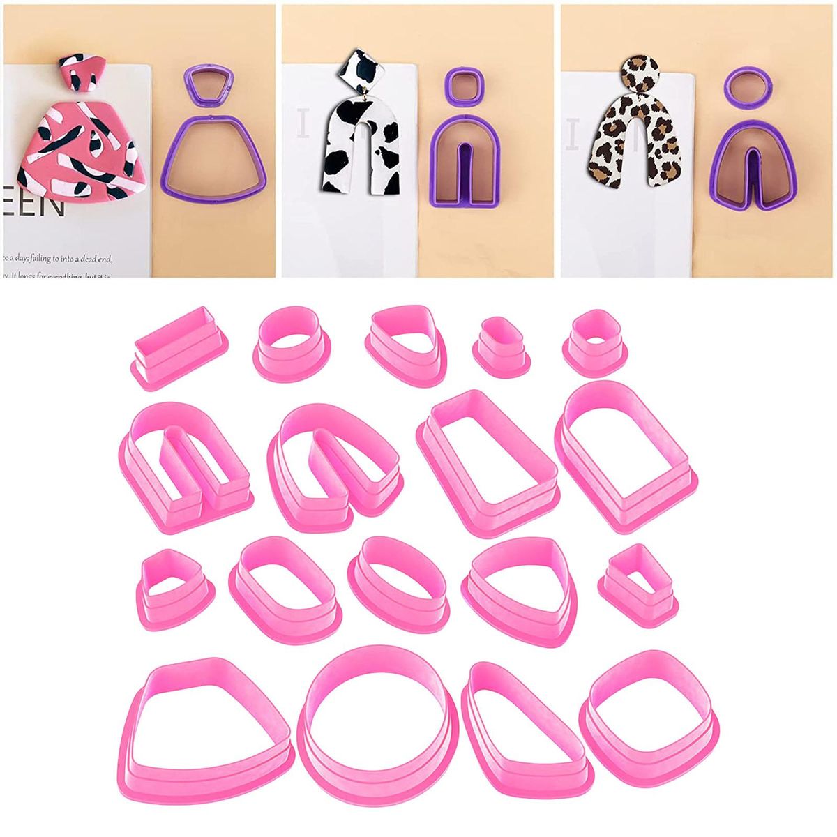 18x Plastic Polymer Clay Cutters Earring DIY Accessories Clay Pink