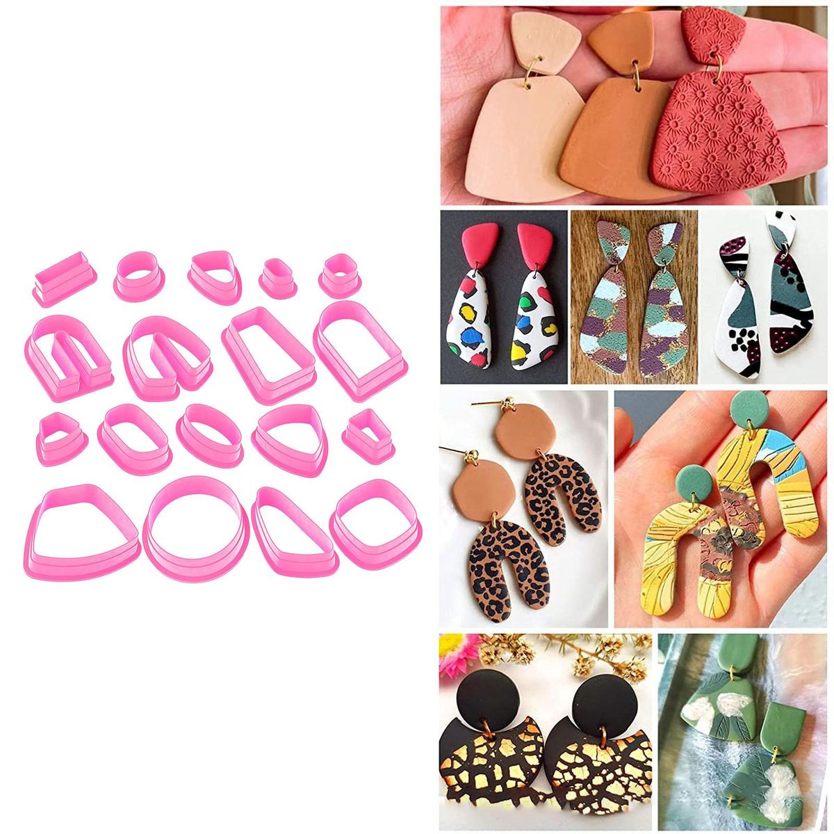 18x Plastic Polymer Clay Cutters Earring DIY Accessories Clay Pink