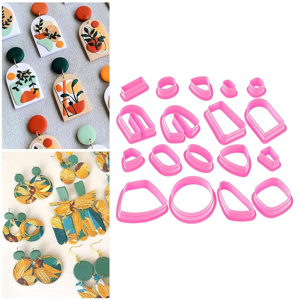18x Plastic Polymer Clay Cutters Earring DIY Accessories Clay Pink