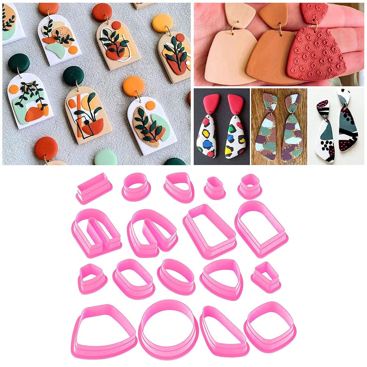 18x Plastic Polymer Clay Cutters Earring DIY Accessories Clay Pink
