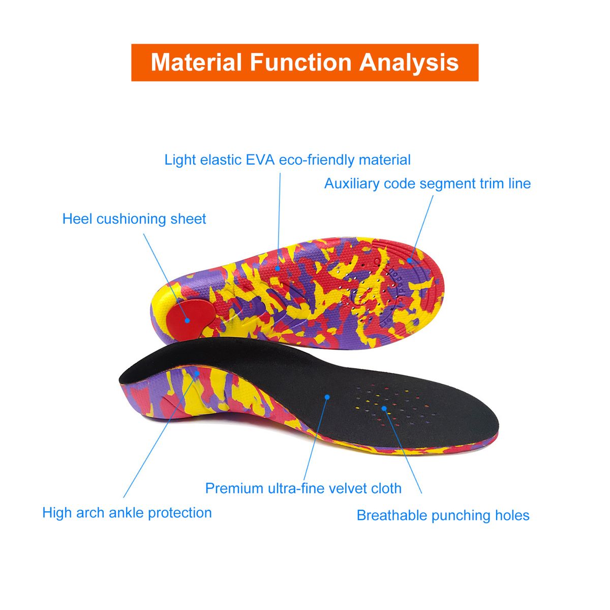 Pair Flat Foot Correction Insoles Heel Shockproof Light