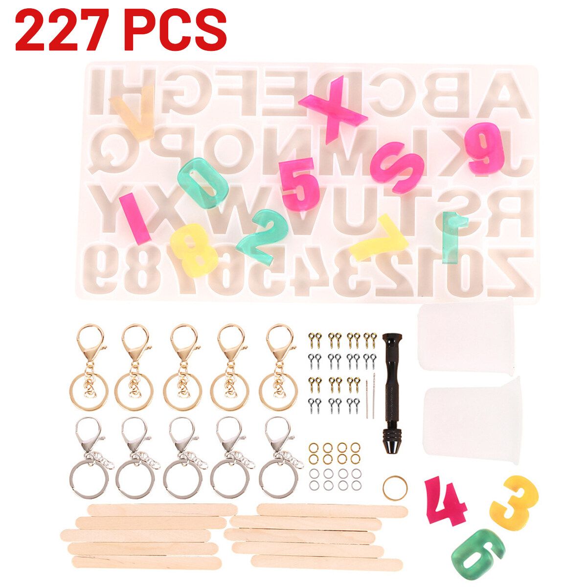 227 PCS DIY Crystal Epoxy Tool Letter Bracelet Pendant Jewelry Silicone Mold