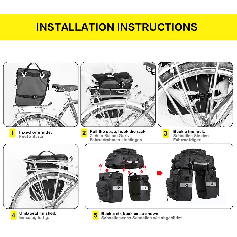 3 In 1 Mutifunctional Bike Rear Bag Waterproof Bicycle