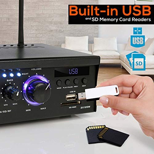 Pyle Bluetooth Computer Speaker Amplifier  2x120 Watt Home S