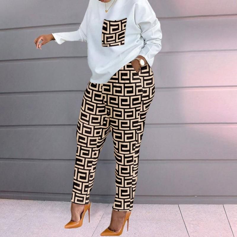Foreign Trade Women's Clothing Long Sleeve Trousers Fashionable Printed Long Sleeve Large Size Loose Casual Two-Piece Suit Ladies