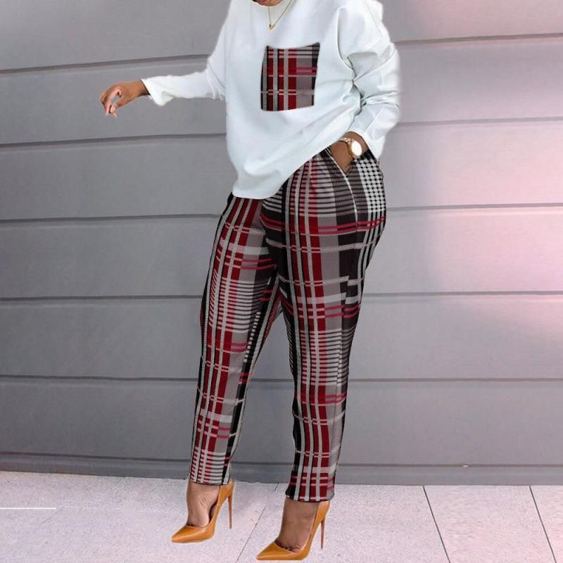 Foreign Trade Women's Clothing Long Sleeve Trousers Fashionable Printed Long Sleeve Large Size Loose Casual Two-Piece Suit Ladies