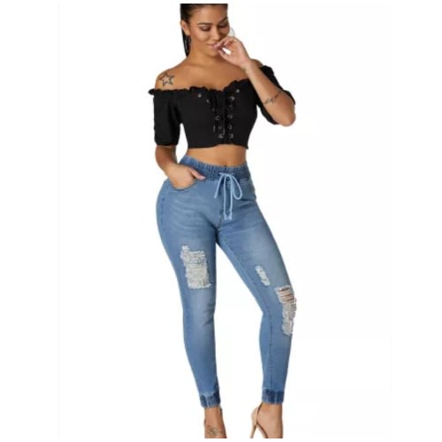 Denim Mode Distressed Jogger Pant - Light Blue