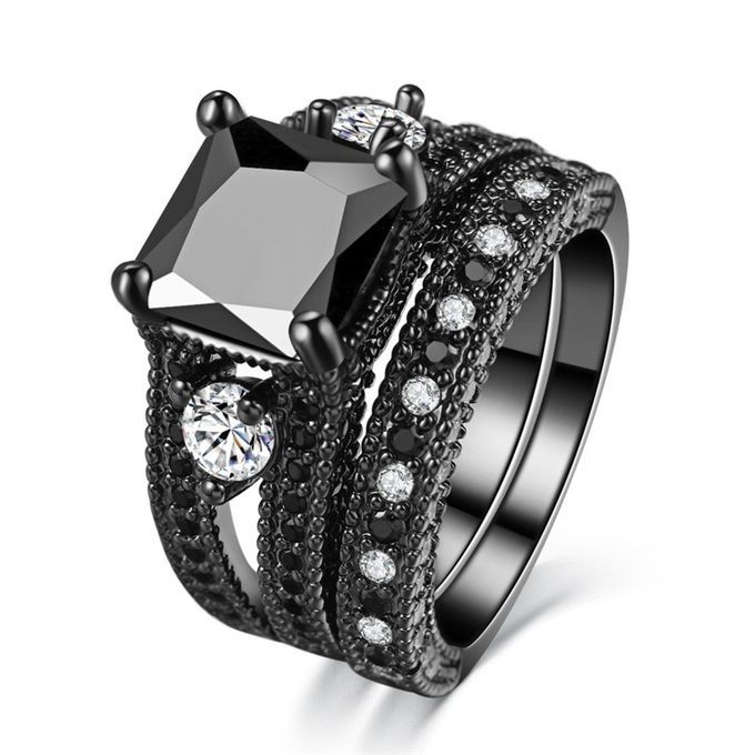 Black Wedding Ring Set Diamond For Couple
