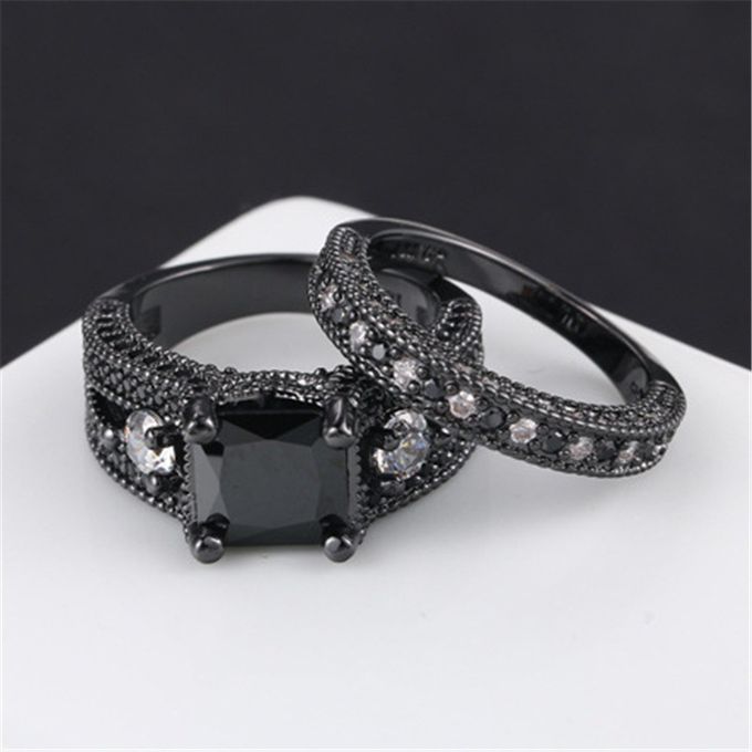 Black Wedding Ring Set Diamond For Couple