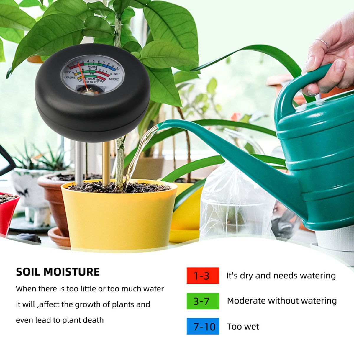 Moisture Meter Plant Moisture Monitor PH Meter Black