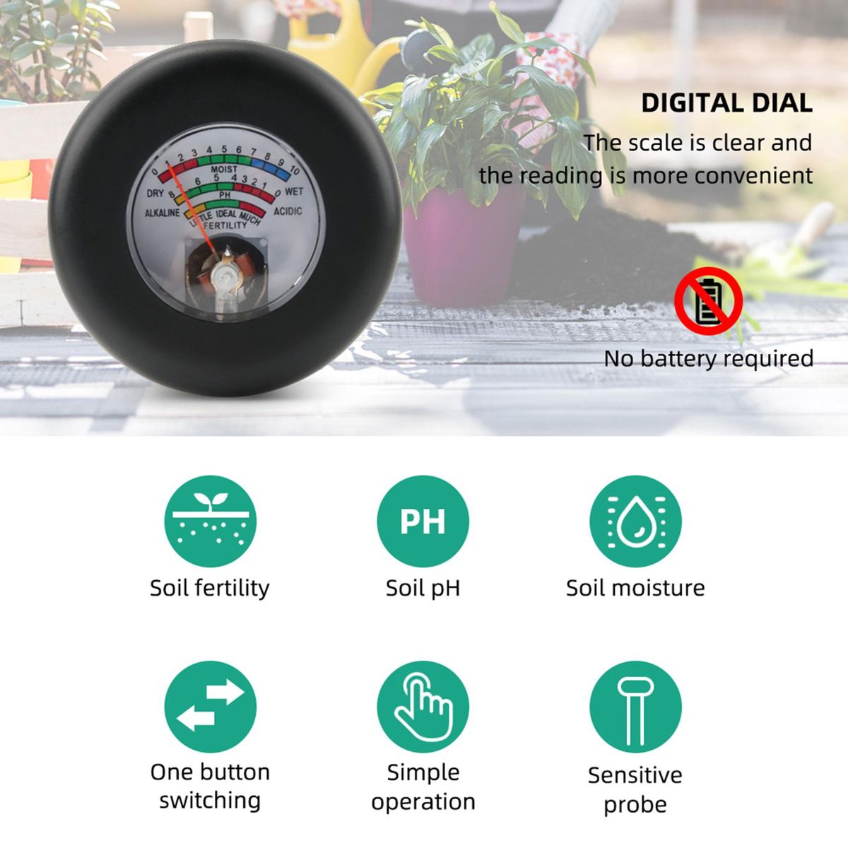 Moisture Meter Plant Moisture Monitor PH Meter Black