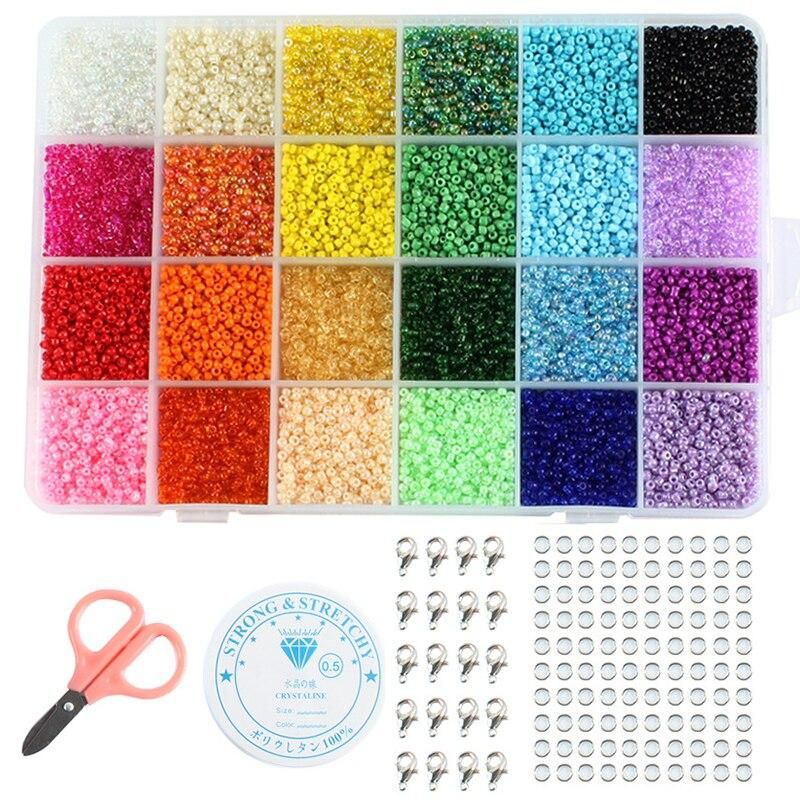 7500PCS 2mm Glass Seed Beads Started Kit Small Craft Beads With Tool Kit for DIY Craft Bracelet Earrings Jewelry Making Supplies