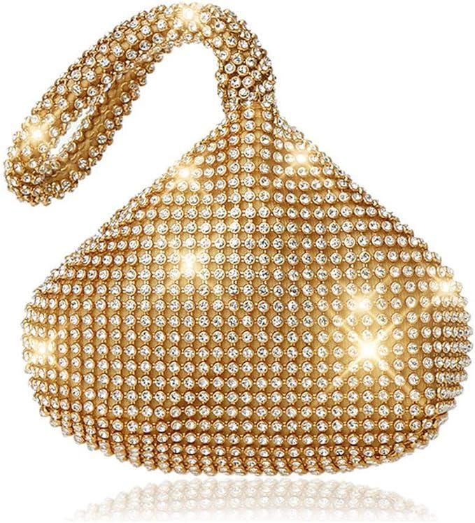 Women Gold Evening Bag Women's Clutch Purse Bag Triangle Full Rhinestones Bags For Party Cocktail Wedding