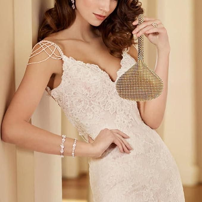 Women Gold Evening Bag Women's Clutch Purse Bag Triangle Full Rhinestones Bags For Party Cocktail Wedding