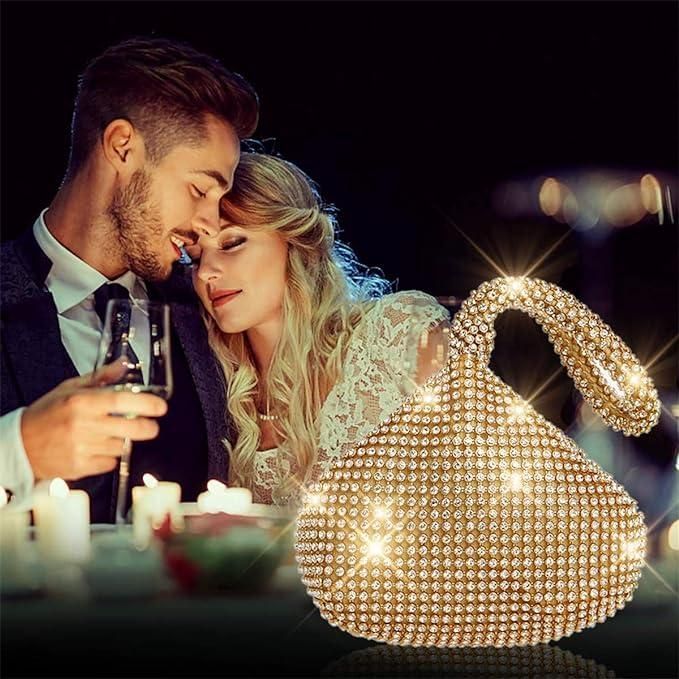 Women Gold Evening Bag Women's Clutch Purse Bag Triangle Full Rhinestones Bags For Party Cocktail Wedding