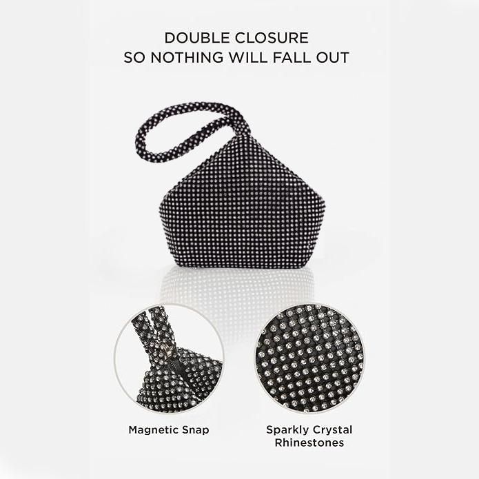Women Black Evening Bag Women's Clutch Purse Bag Triangle Full Rhinestones Bags For Party Cocktail Wedding