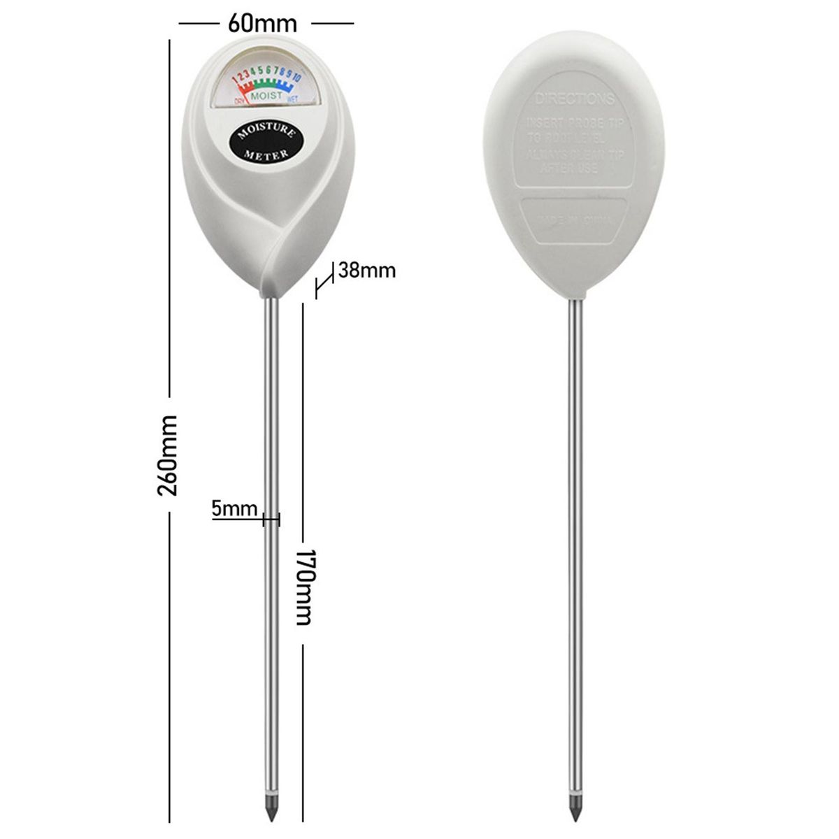 Flower Bed Soil Tester Premium Stainless Steel Soil for Indoor White