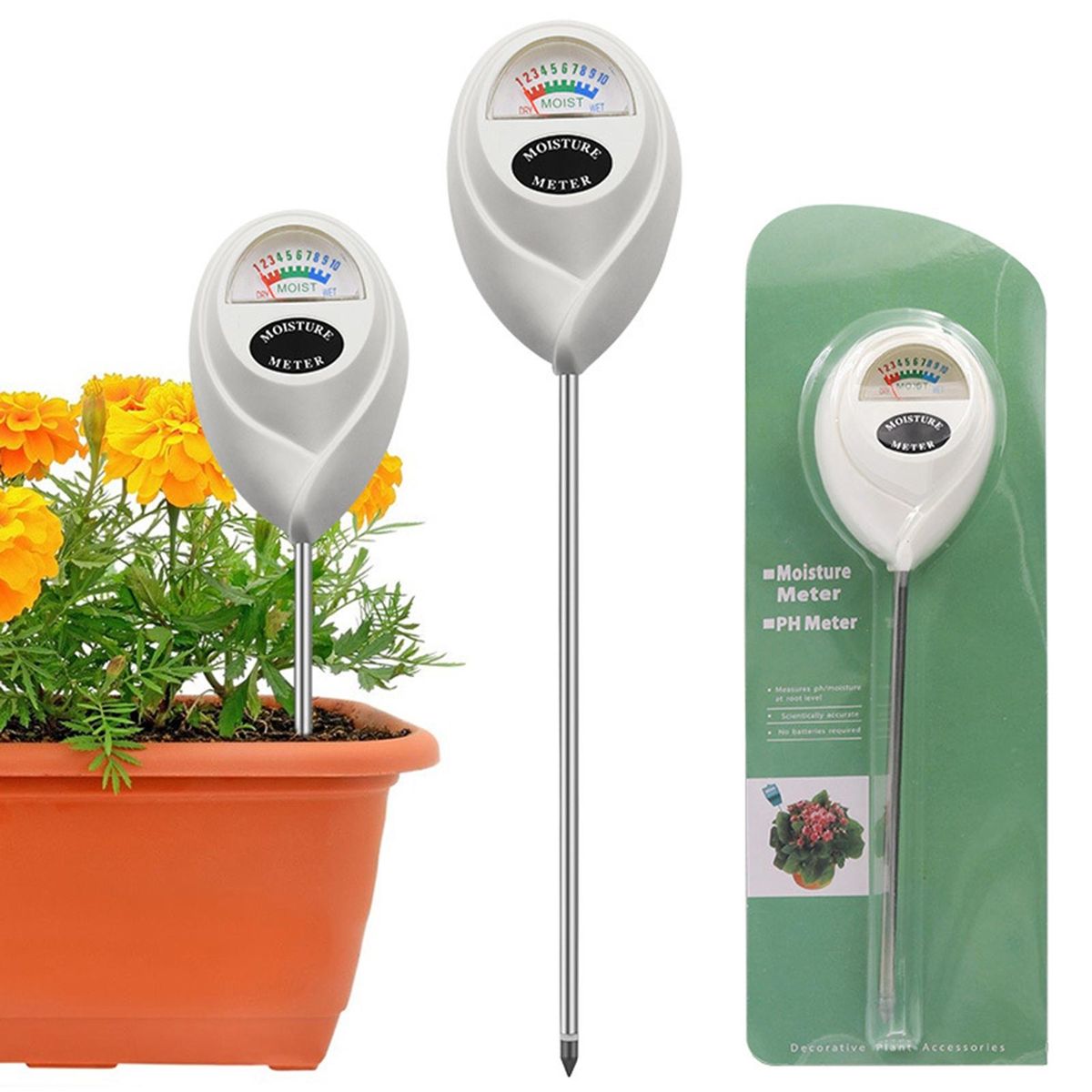 Flower Bed Soil Tester Premium Stainless Steel Soil for Indoor White