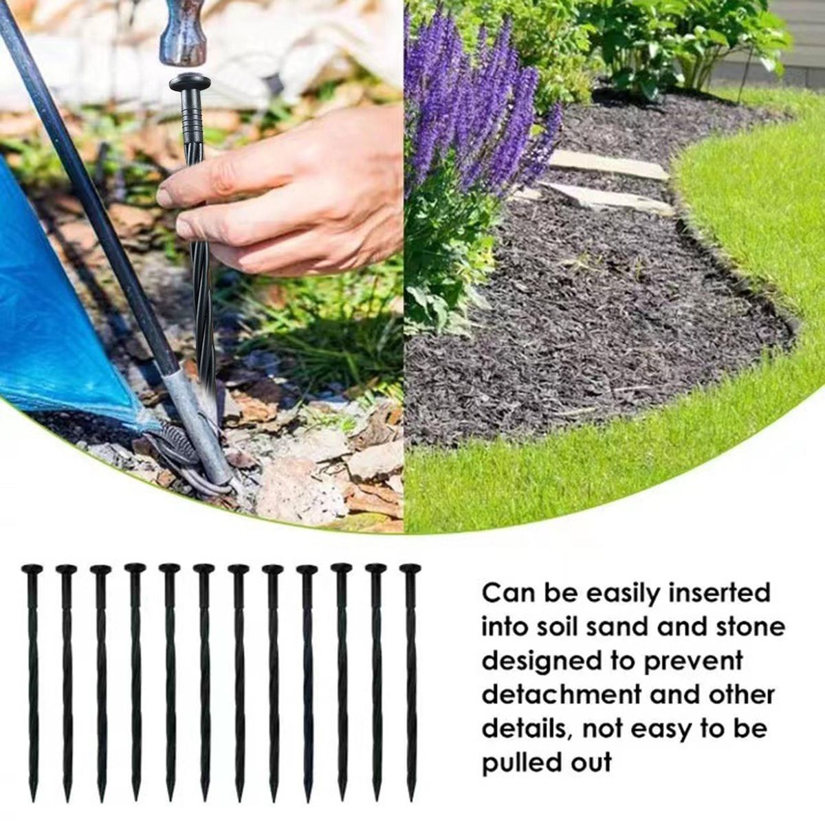 50Pcs Edging Spike Barrier Side Pile Screw Black