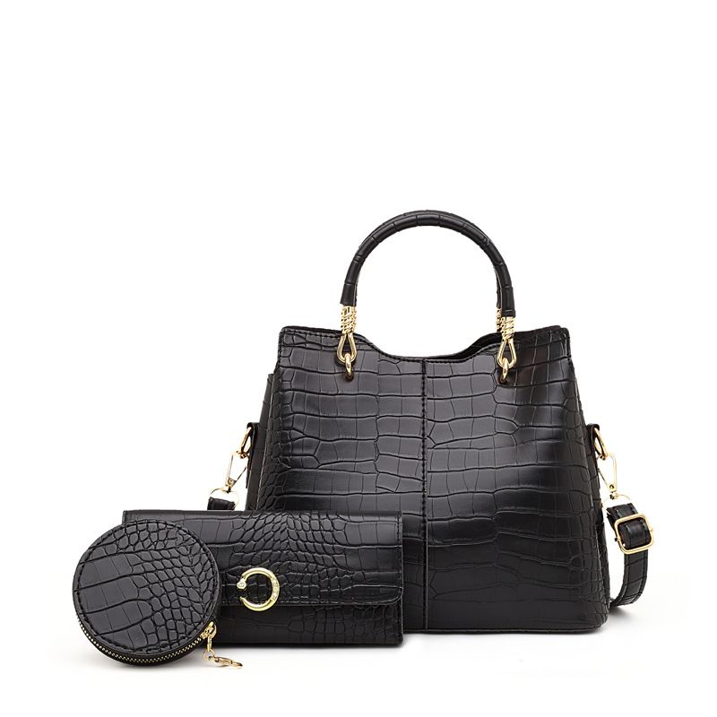 Ladies Fashion 3 In 1 Crocodile Pattern Patent Leather Handbag